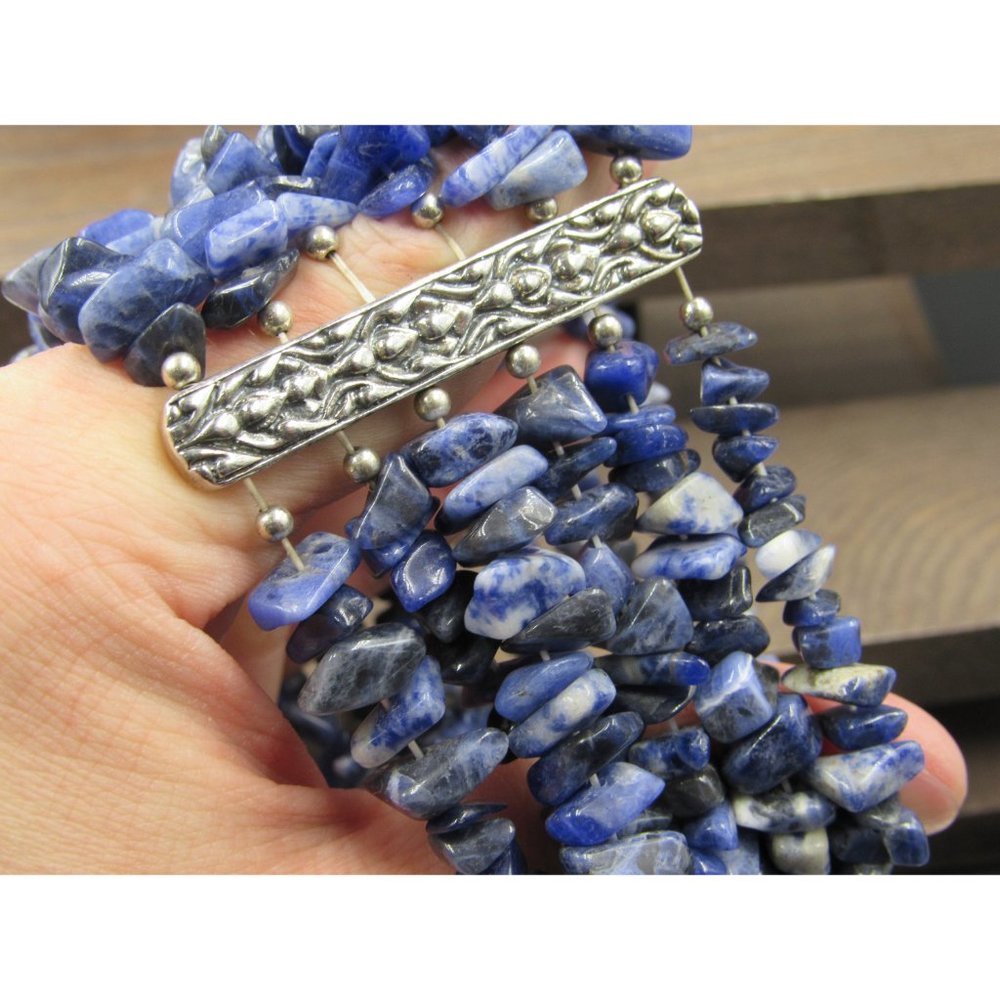 7" Sterling Silver Sodalite Multiple String Stone… - image 5